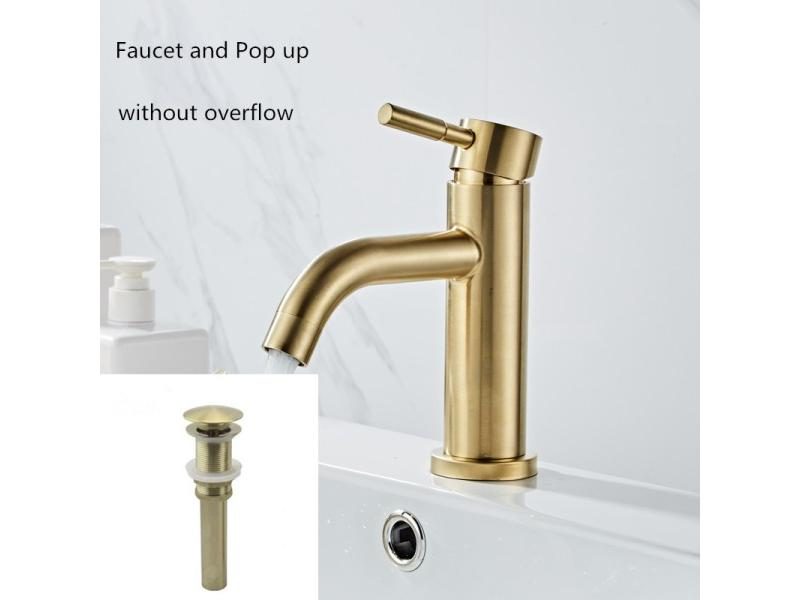Bathroom Faucet Solid Brass Single Handle Deck Mounted Brushed Gold Tap Carousel 1