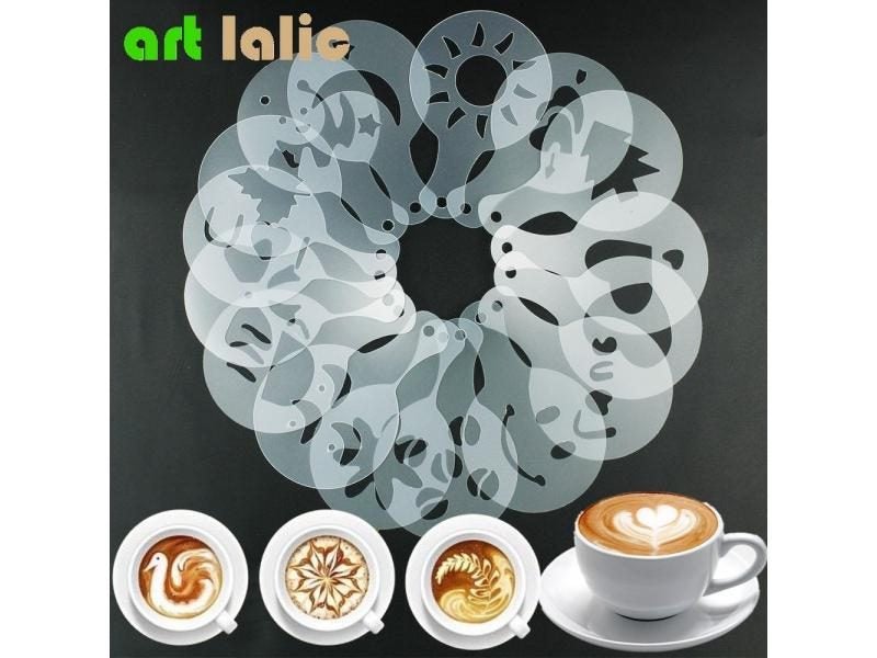 16Pcs Mold Coffee Milk Cake Cupcake Stencil Template Coffee Barista Cappuccino Carousel 1