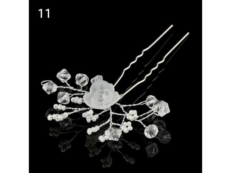 1PC Crystal Pearl Hairpin U Shaped Flower Hairpin Stick Rhinestone Pearl Hair Carousel 1