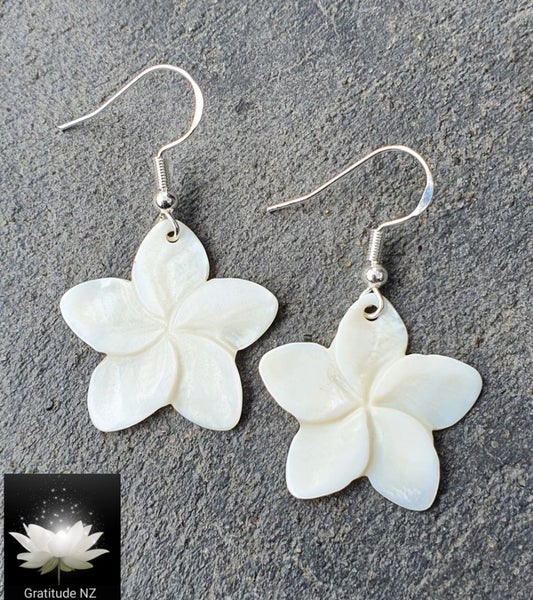 Mother of Pearl Carved flower Earrings SALE Carousel 1