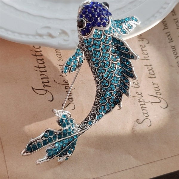 Blue Rhinestone Koi Fish Brooch – Elegant Statement brooch Carousel 1