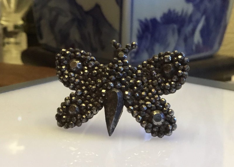 Rare Antique GEORGIAN Cut Steel Butterfly Brooch Carousel 1