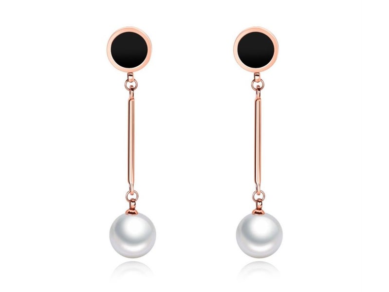 Rose Gold Plated Imitation Pearl Drop Earrings Carousel 1