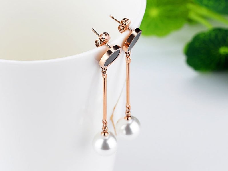 Rose Gold Plated Imitation Pearl Drop Earrings Carousel 2