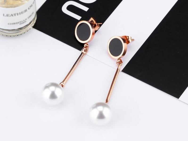 Rose Gold Plated Imitation Pearl Drop Earrings Carousel 3