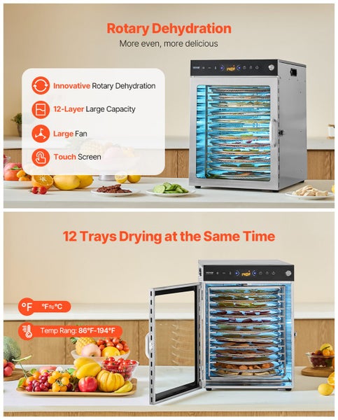 12 Trays Rotary Food Dehydrator Machine Stainless Steel 800W Fruit Drying Carousel 2