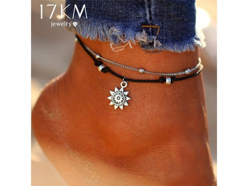17KM Vintage Women's Multiple Layers Turtle Rope Anklet For Beach Carousel 1