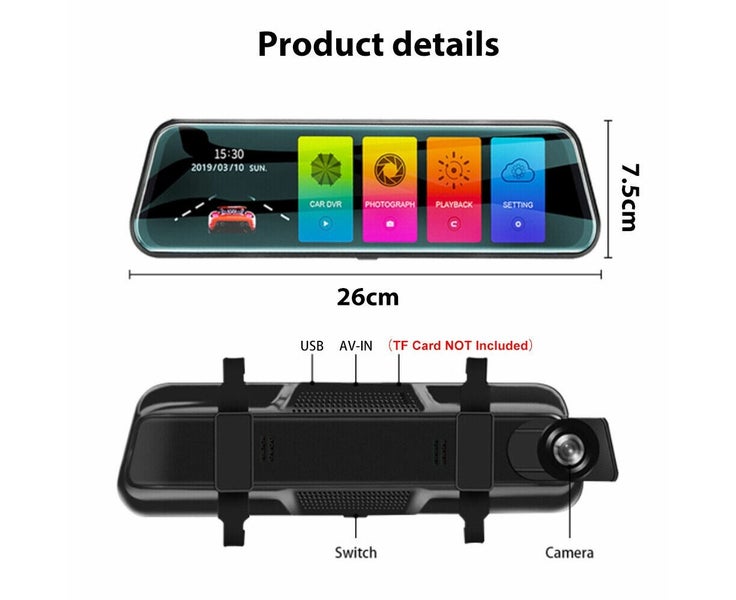 10" HD 1080P Car Dash Camera Front and Rear Dual Lens Reverse Cam Night Vision Carousel 2