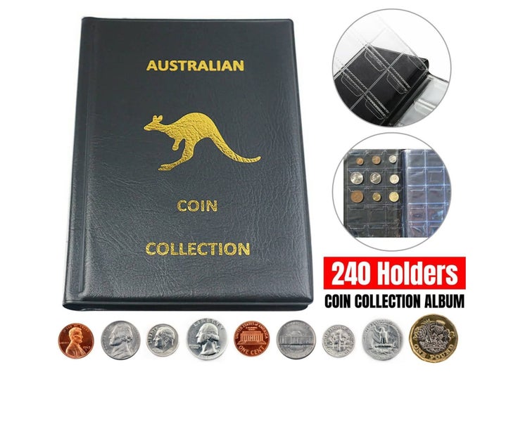 240 Coins Coin Album Australian Coin Collection Folder Book Holds Black Gold Carousel 2