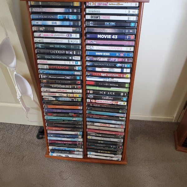 BULK LOT OF 70 DVDS IN SOLID WOOD STAND Carousel 2