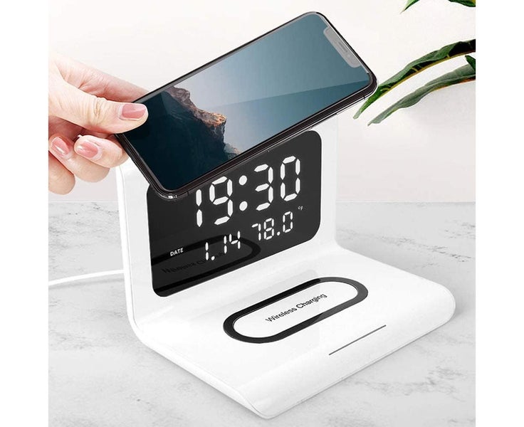2 In 1 Multifunctional Digital Clock And Fast Wireless Charger - White Carousel 2