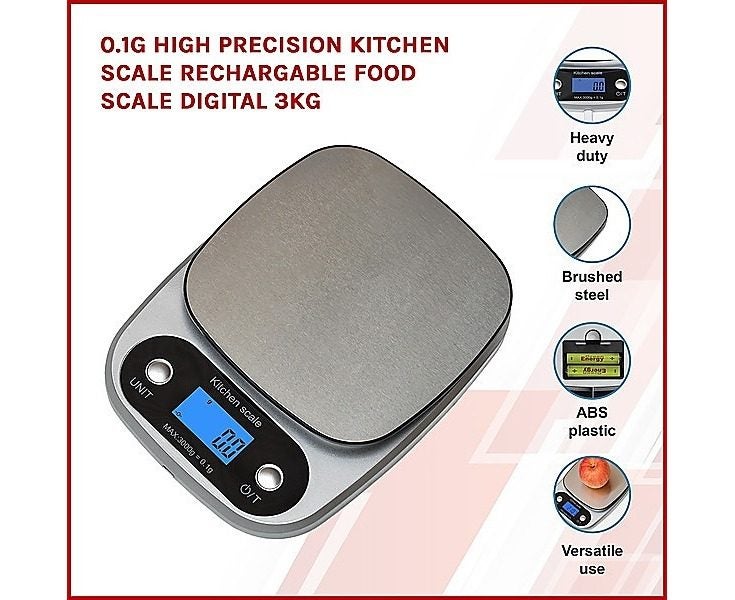 0.1g High Precision Kitchen Scale Rechargable Food Scale Digital 3KG Carousel 2
