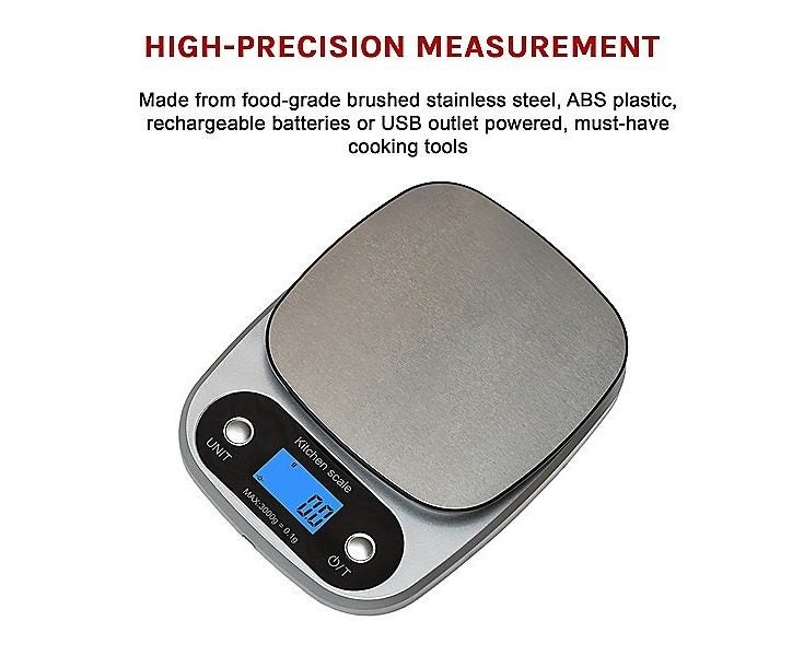 0.1g High Precision Kitchen Scale Rechargable Food Scale Digital 3KG Carousel 6