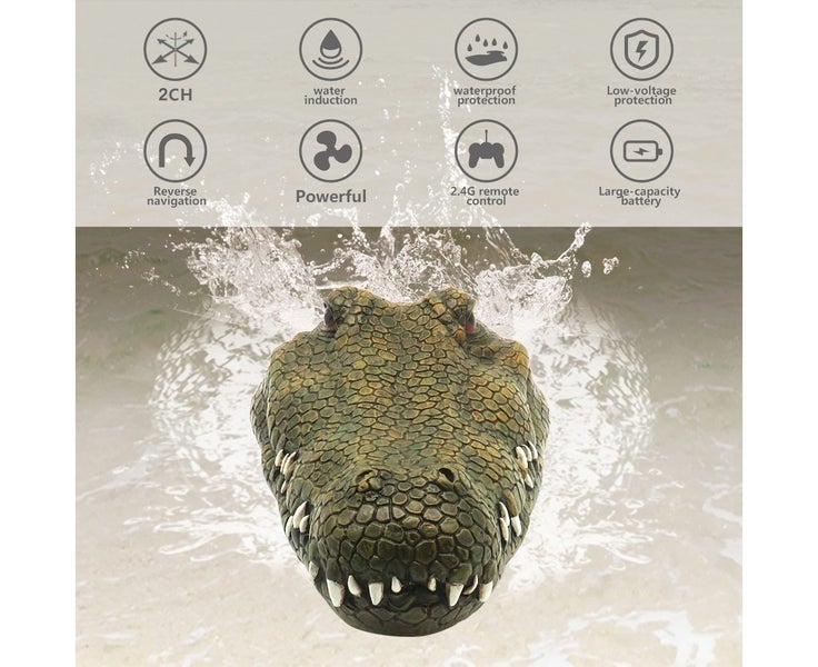 Flytec V002 RC Boat with Simulation Crocodile Head Spoof Toy - Army Green Carousel 2