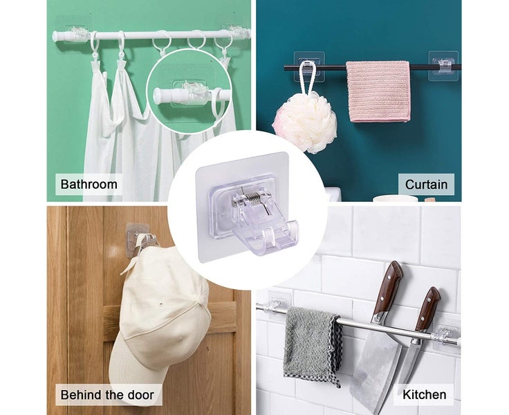 Curtain Rod Bracket No Drilling,8 PCS Adhesive Curtain Rod Holder Carousel 5
