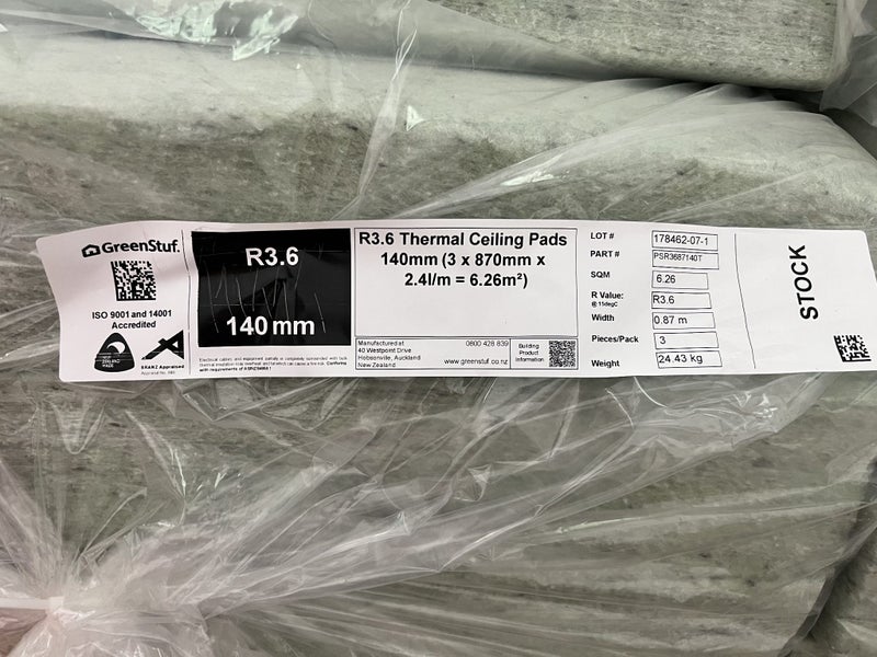 Greenstuf R3.6 Thermal Ceiling Pads 140mm(3 x 870mm x 2.4l/m) Carousel 1