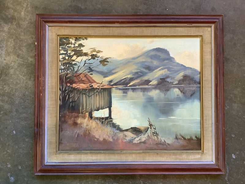 Vintage oil painting by Cynthia Taylor beautiful whangaroa northland landscape.628638643676191125