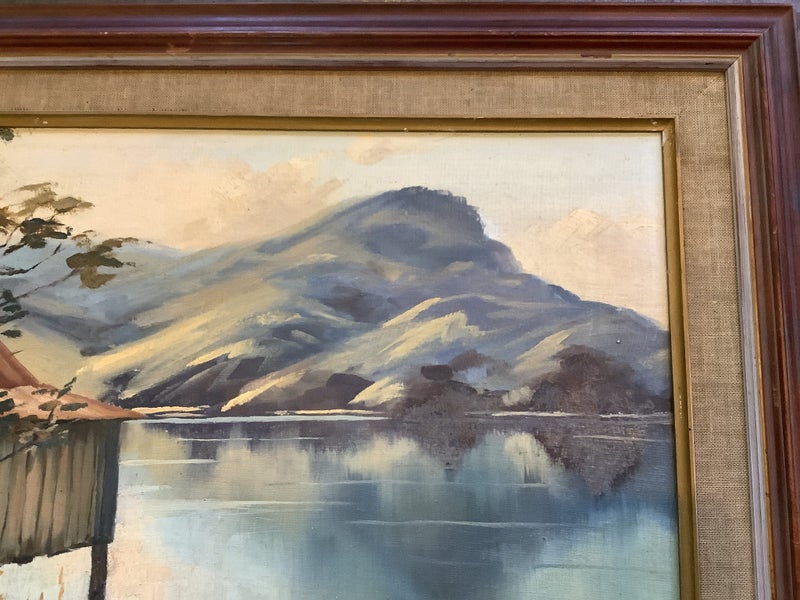 Vintage oil painting by Cynthia Taylor beautiful whangaroa northland landscape.62863864367619112