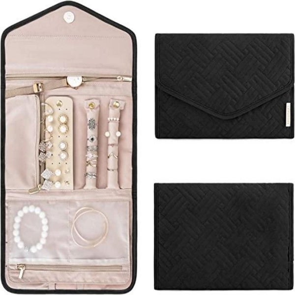 Foldable Jewelry Case Jewellery Pouch for Journey Organiser Travel-Black Carousel 1