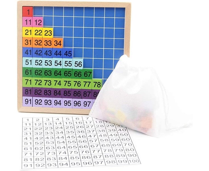 Wooden Math Hundred Board, Counting to 100 for Kindergarten, 1-100 Number B Carousel 2
