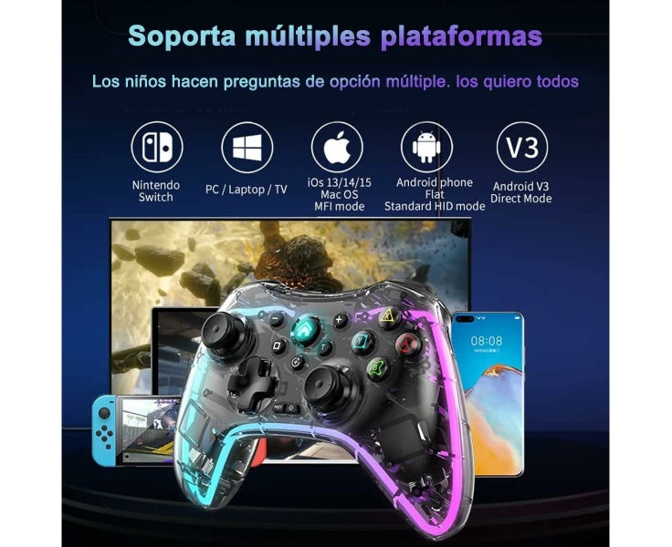 Wireless Controller for Nintendo Switch Transparent RGB, Gamepads and Joyst Carousel 2