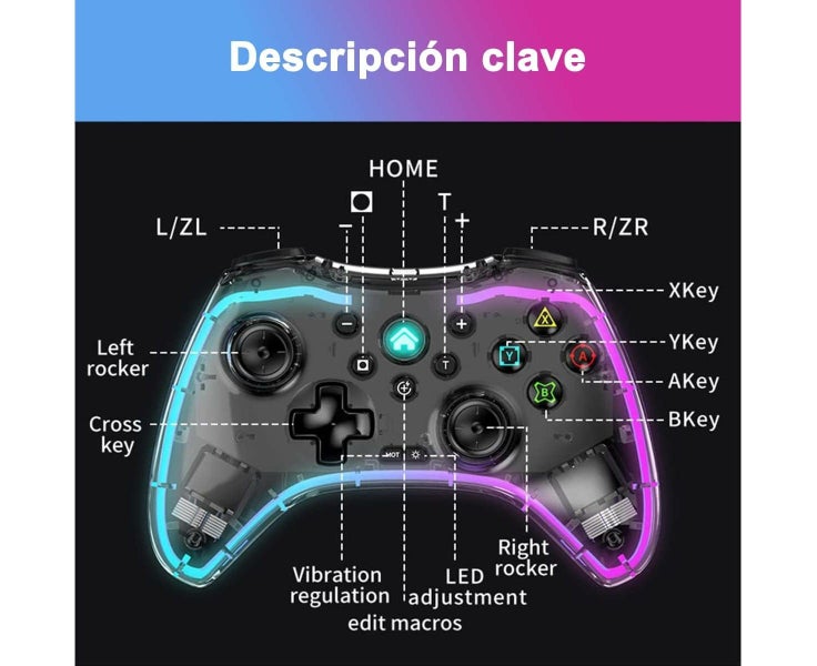 Wireless Controller for Nintendo Switch Transparent RGB, Gamepads and Joyst Carousel 6