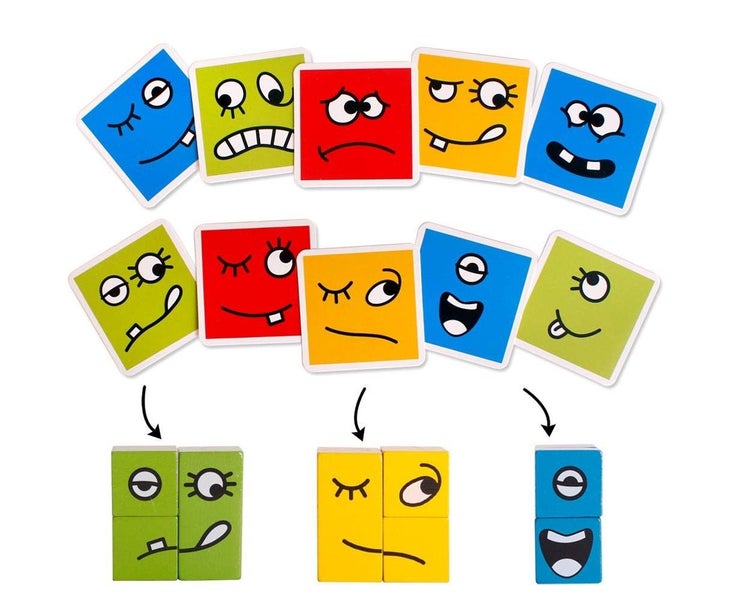 Wooden Expressions Matching Block Puzzles Building Cubes Toy Borad Games Ed Carousel 1