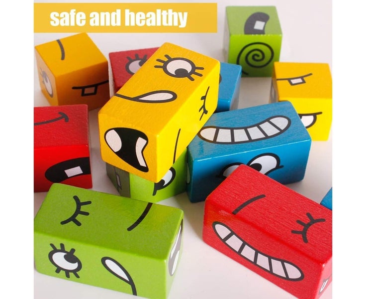 Wooden Expressions Matching Block Puzzles Building Cubes Toy Borad Games Ed Carousel 2