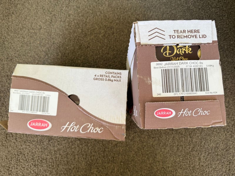 Bulk 8x Retail Boxes of Jarrah Dark Hot Chocolate (64 sachets) Carousel 1
