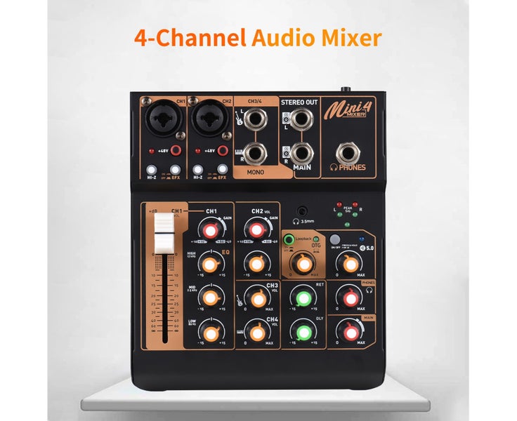 Audio Mixer Portable 4-Channel DJ Mixer Console Mini Sound Mixing Board wit Carousel 1