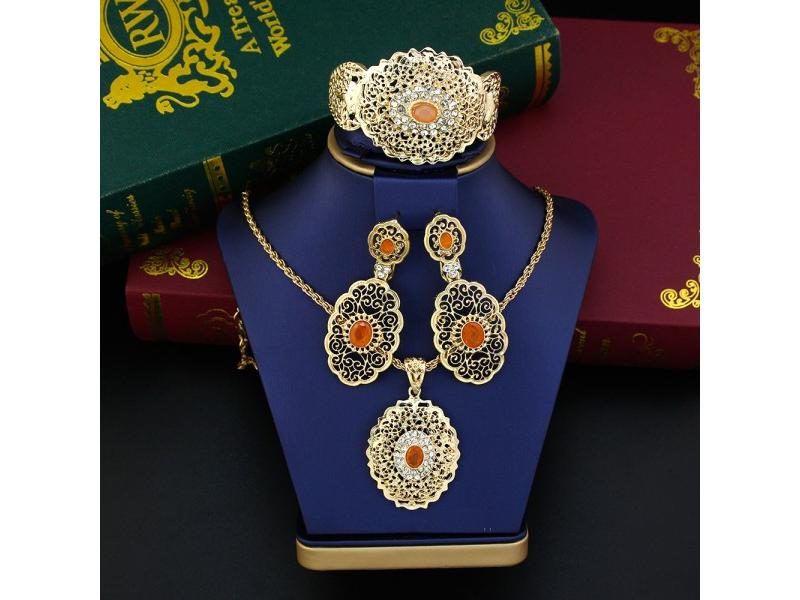 Gold Color Arabic Bride Jewelry Sets Morocco Caftan Jewelry Hollow Women Carousel 1