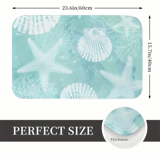 Coastal Starfish & Seashells Bath Mat - Polyester Non-Slip Machine Washable Carousel 5