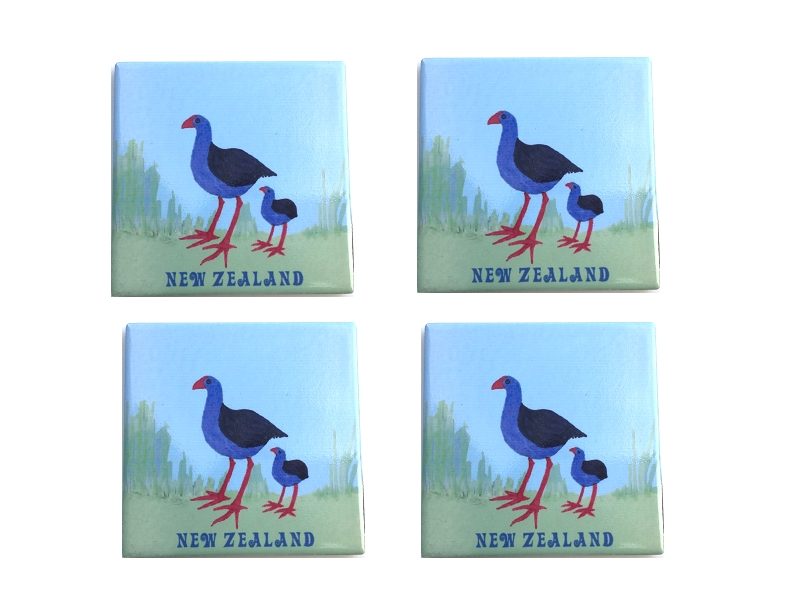 Ceramic Pukeko Coasters Set of 4 Square Carousel 1