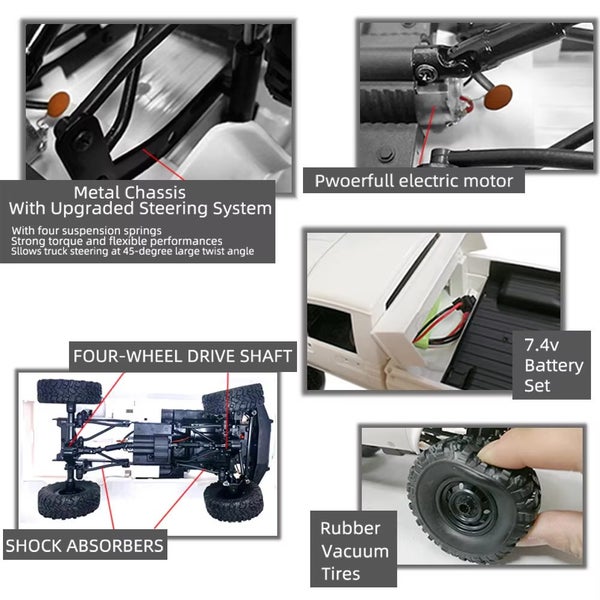 1:16 2.4G 4WD Rock Crawler Climbing Truck LED Light On-road, White 1B1200 STR OB Carousel 2