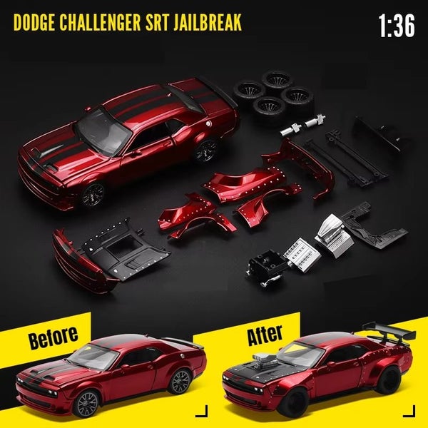 1/36 Dodge Challenger SRT Hellcat Assembled Modified Toy Car Model Diecast, Red Carousel 4