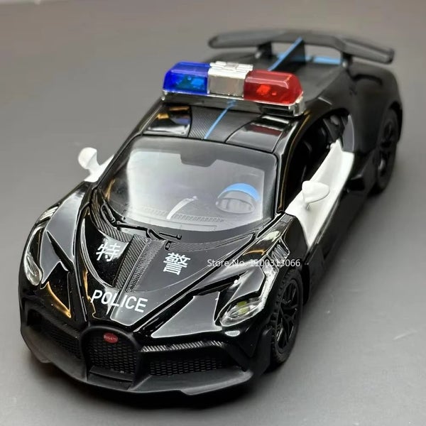 1/32 Bugatti Police Car Metal Diecasts Model with Light and Sound, black Carousel 1
