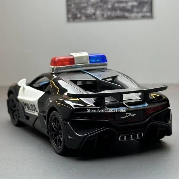 1/32 Bugatti Police Car Metal Diecasts Model with Light and Sound, black Carousel 2