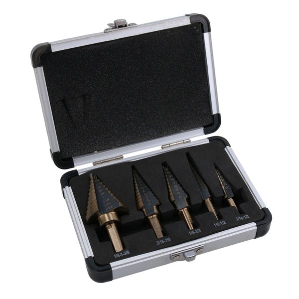 1/8" - 1 - 3/8" Imperial HSS - G Step Drill Cone Conical Cutter 5pc Set In Case Carousel 1