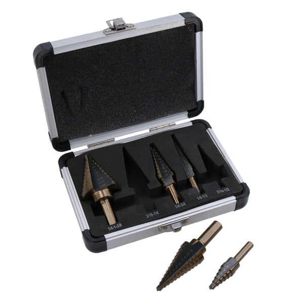1/8" - 1 - 3/8" Imperial HSS - G Step Drill Cone Conical Cutter 5pc Set In Case Carousel 3