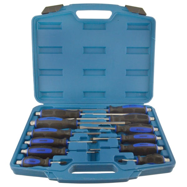 12pc Go Through Industrial Screwdriver Set Philips & Flat Head with Hex Shank Carousel 1