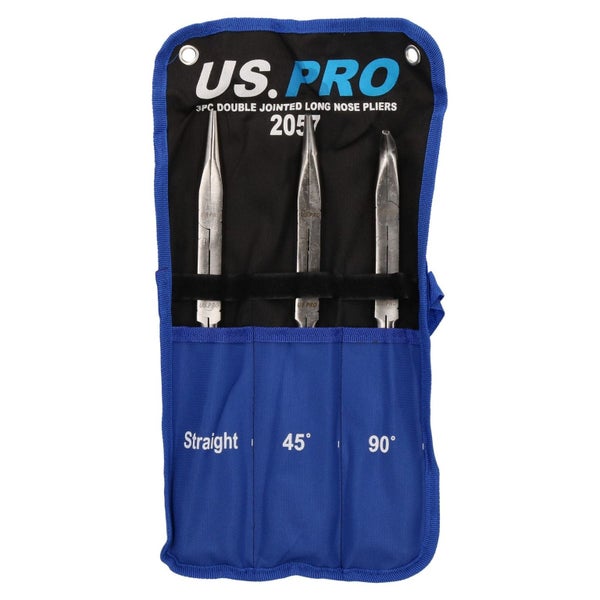 3pc Double Jointed Long Nose Plier Set 340mm Straight 45 90 degree U S Pro Carousel 6