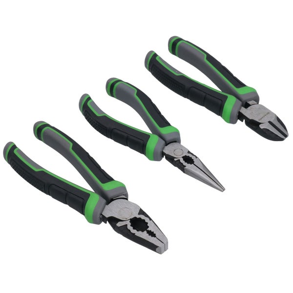 Heavy Duty High Leverage Plier Set Combination Long Nose Side Cutters 3pc Carousel 1