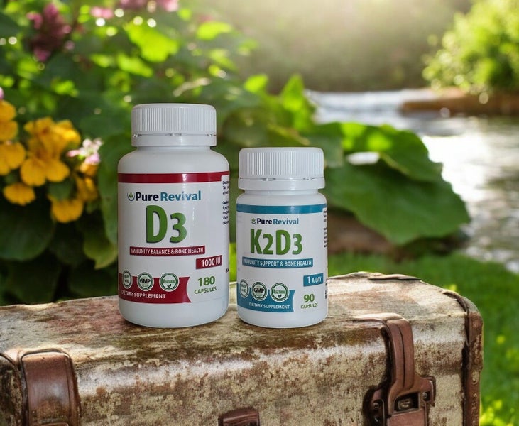 PURE REVIVAL VITAMIN D3 + VITAMIN K2D3 DUO (Vegetarian & NZ Made) Carousel 1