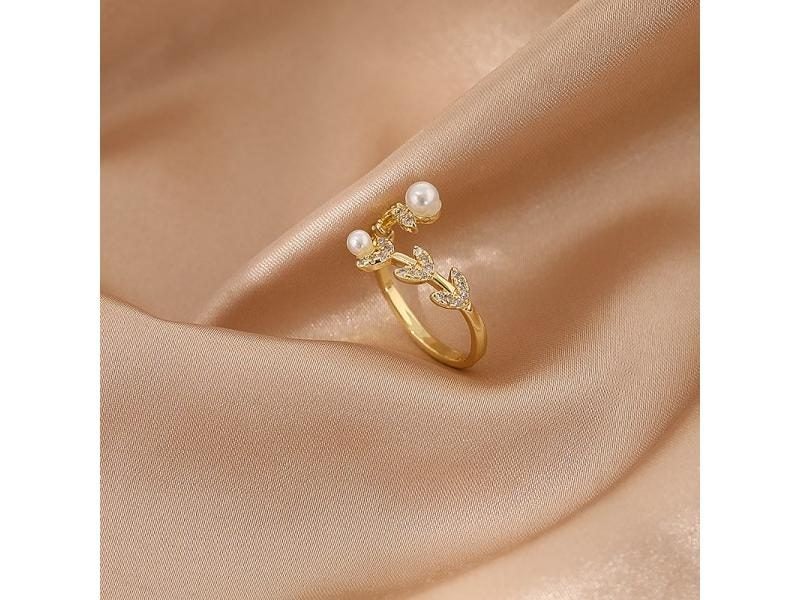 Luxury Gold Pearl Zircon Rings For Women Vintage Party Fashion Jewelry Gifts Carousel 1