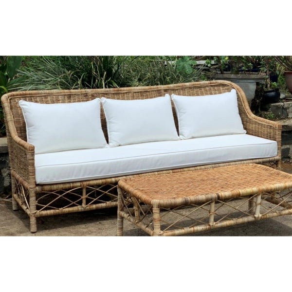 Rattan 3 Seater sofa with Canvas Seat & Cushions Carousel 1