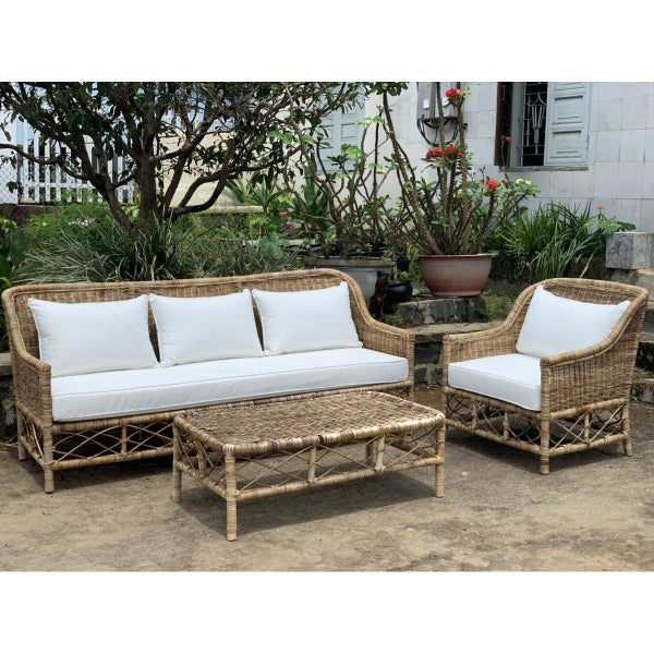 Rattan 3 Seater sofa with Canvas Seat & Cushions Carousel 2