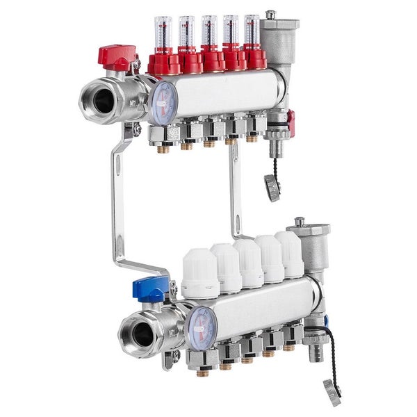 New 5-Branch Radiant Heat Manifold 1/2" PEX Tubing Floor Heating Manifold Set Carousel 1