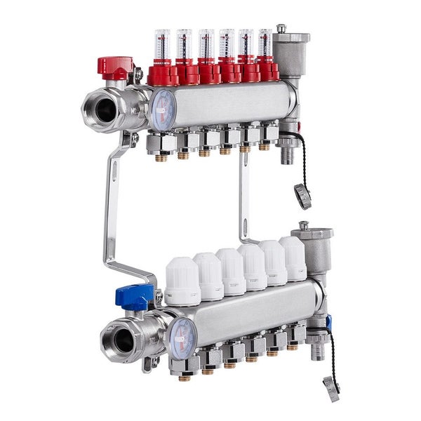 6-Branch Radiant Heat Manifold 1/2" PEX Tubing Floor Heating Manifold Set Carousel 1