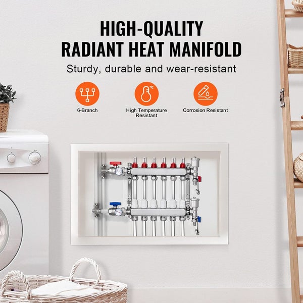 6-Branch Radiant Heat Manifold 1/2" PEX Tubing Floor Heating Manifold Set Carousel 2