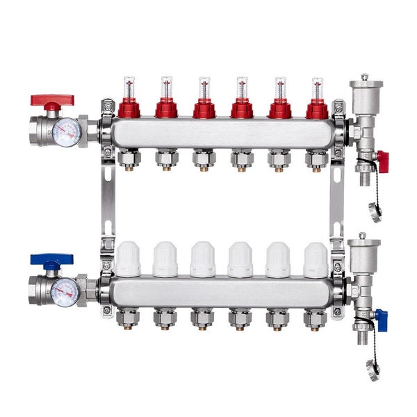 6-Branch Radiant Heat Manifold 1/2" PEX Tubing Floor Heating Manifold Set Carousel 12